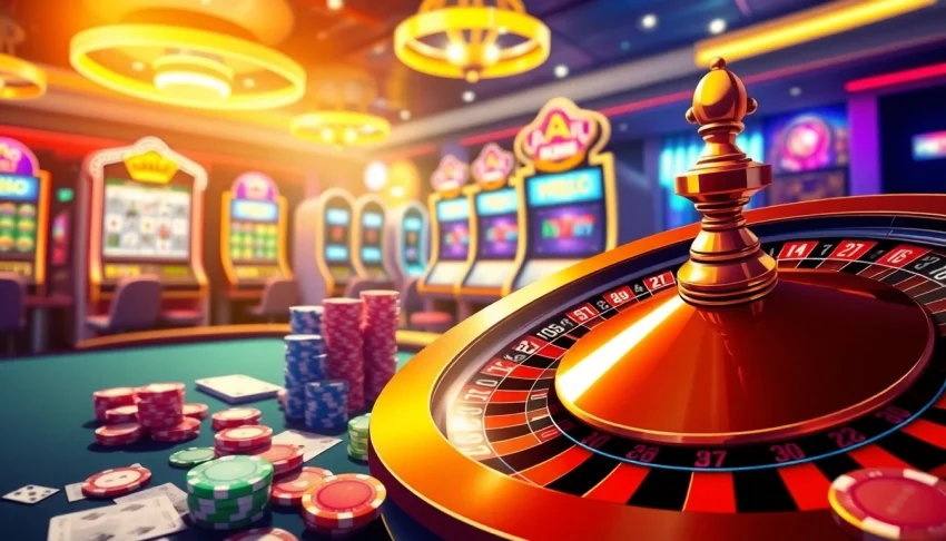 Experience thrilling gameplay at AAAJILI Official, featuring vibrant casino tables and exciting slot machines.