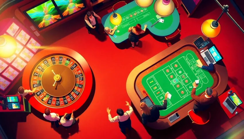 Experience the thrilling atmosphere of jogoluck with players celebrating wins at a vibrant online casino.