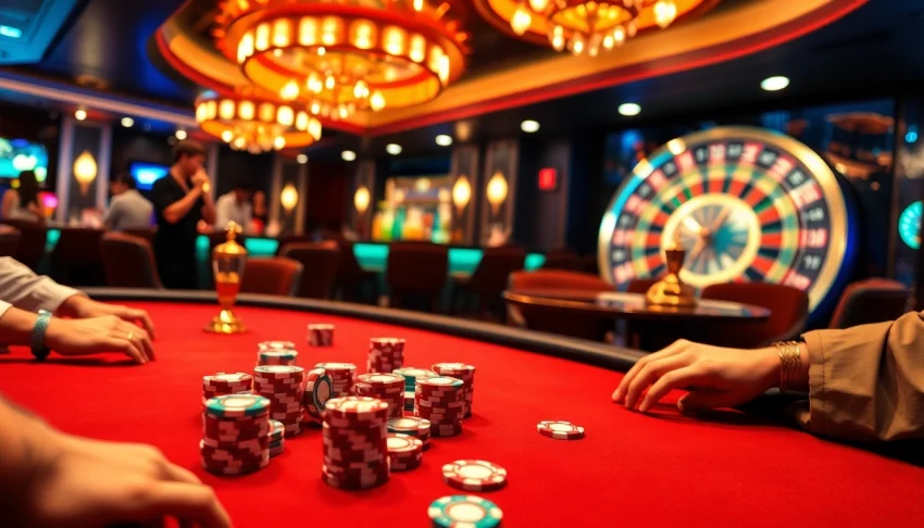 Experience the thrill of high-stakes poker at https://mm88.co.uk/, featuring vibrant chips, intense players, and a spinning roulette wheel.