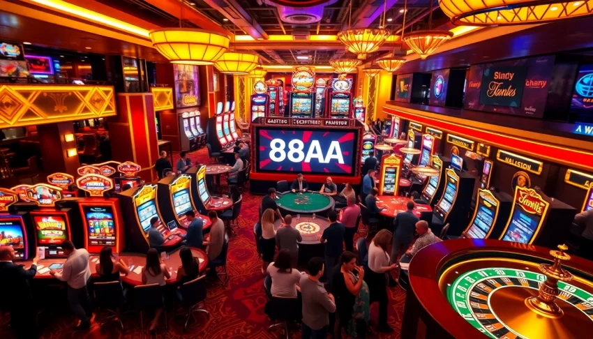Experience the thrill of winning at 88AA casino with vibrant slot machines and engaged players.