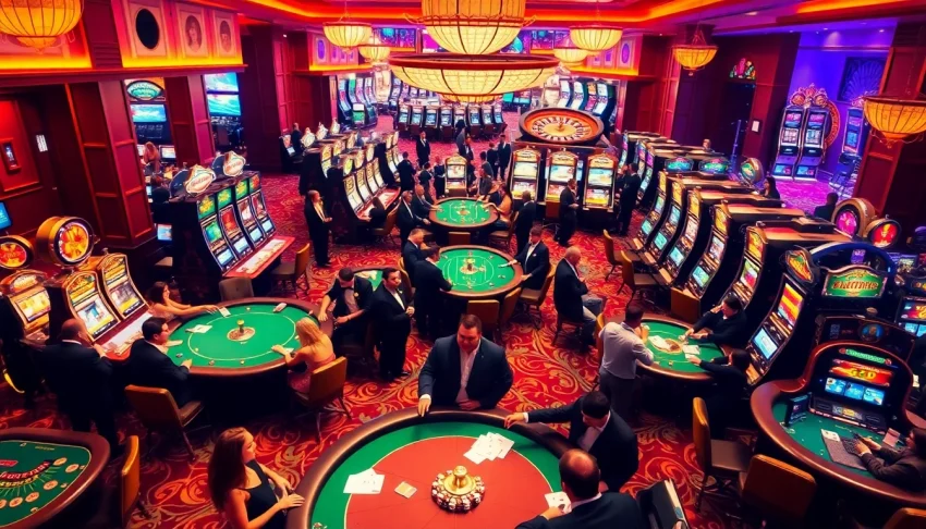 Experience the thrill of winning at https://98win9.dev/ with friends at poker tables surrounded by colorful slot machines.