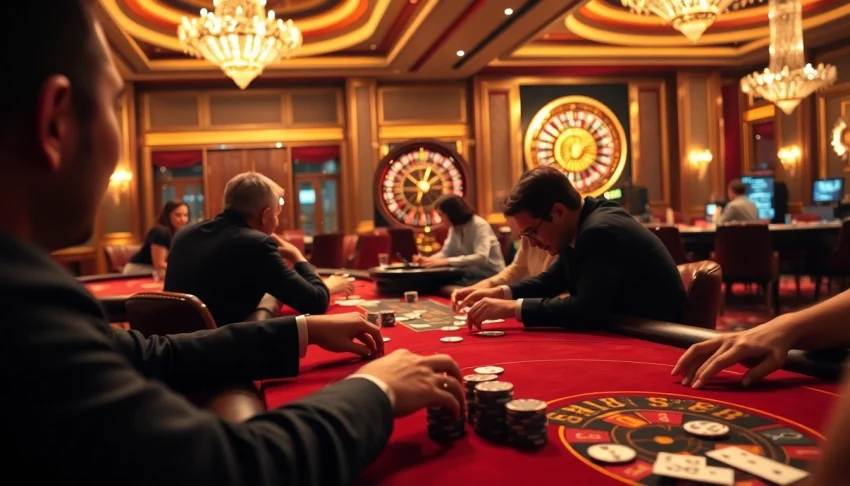 Experience the excitement of fa88 casino gaming with players engaged in high-stakes poker action and vibrant roulette.