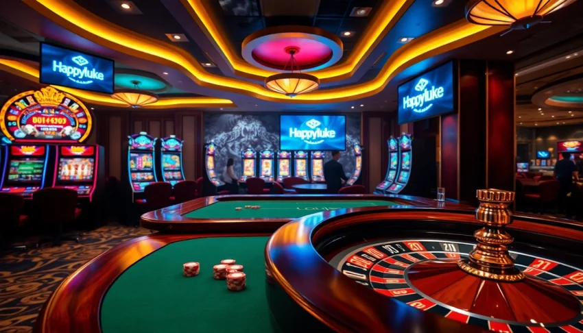 Happyluke online casino features engaging slot machines and poker tables.