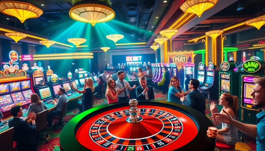 Players engaging at a roulette table in a casino, showcasing thrilling moments of 8X BET gaming excitement.