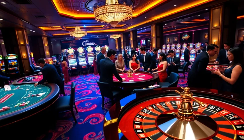 Experience the excitement of gambling at 88AA with players enjoying thrilling blackjack and roulette in a vibrant casino atmosphere.