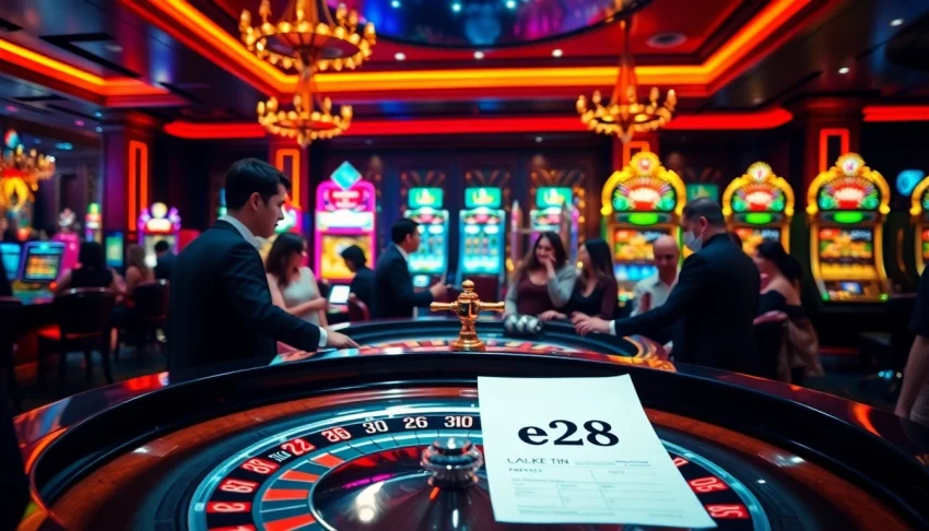 Players at a casino roulette table thrill as they place their bets, embodying the excitement of e28 gambling experiences.