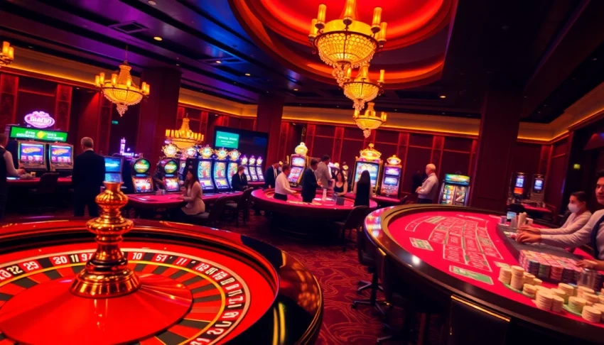 Experience the thrill of gambling at https://cm88viet.com/ with vibrant casino settings featuring roulette wheels and excited players.