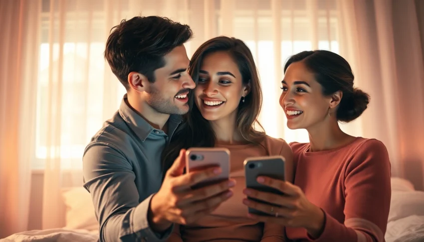 Sexting AI enhances romantic connection between a couple in an intimate setting.