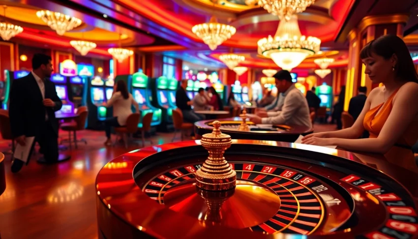 Players strategizing around the QQ888 roulette table in a vibrant casino setting.