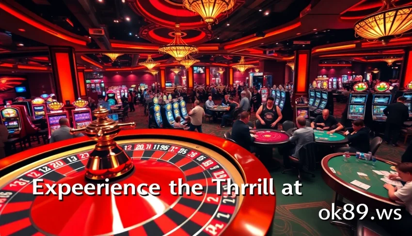 Experience high-stakes gaming at ok789.ws with bustling casino tables, enthusiastic players, and dynamic roulette action.